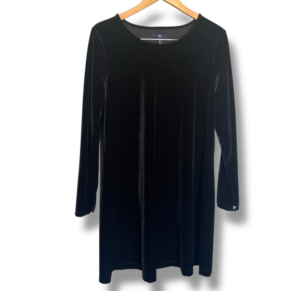 Gap Long Sleeve Black Velvet Scoop Neck Women’s Mini Dress Size Large